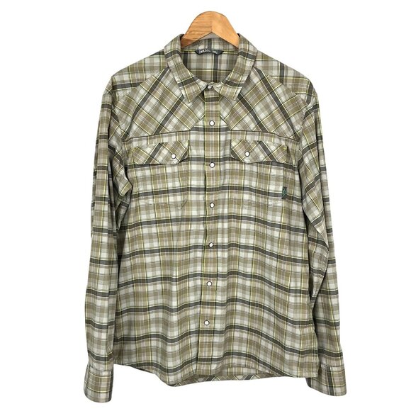 Stio Other - Stio Eddy Tech Shirt Mens Large Beige Plaid Long Sleeve Pearl Snap UPF 50+